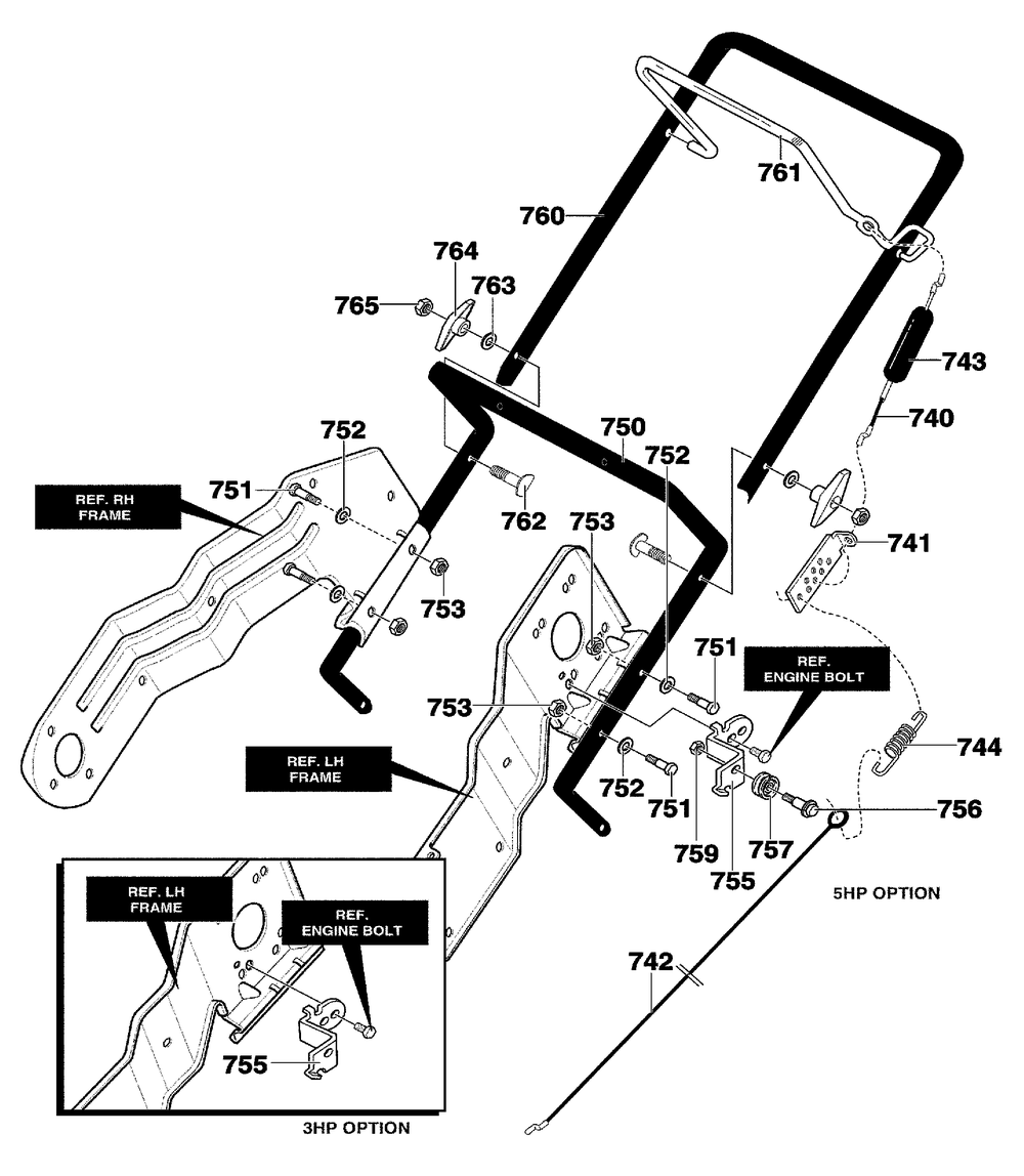 Handle Assembly Diagram and Parts List for 621450X4E 2001 Briggs and Stratton Snow Blower